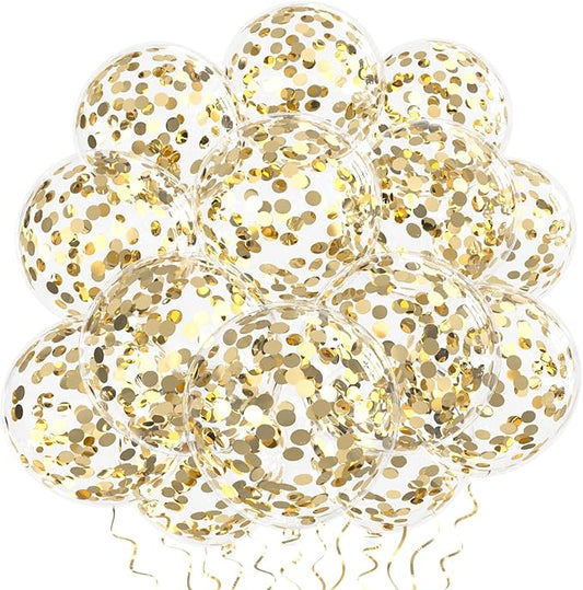 VHUWE Champagne Gold Confetti Balloons 25 Pcs, 12 Inch Thickened Clear Latex Balloon with Confetti Inside for Birthday Party Baby Shower Graduation Anniversary Engagement Decorations Supplies
