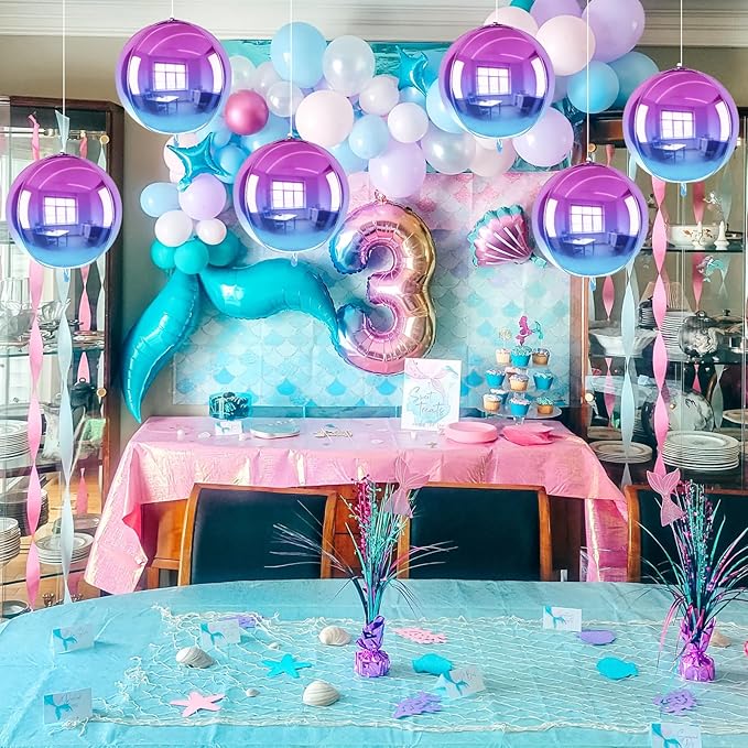TONIFUL 8Pcs 22Inch Large Colorful Purple 4D Giant Round Foil Balloon 4D Metallic Mylar Sephere Balloons for Christmas New Year Birthday Party Graduation Wedding Bridal Shower Decoration Supplies