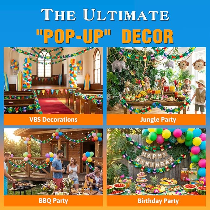 DomeStar 6 Packs Tropical Flower Garlands, Tissue Flower Banner Hibiscus Garland Hanging Party Decorations for Hawaiian Luau Party Beach Birthday Baby Shower Wedding