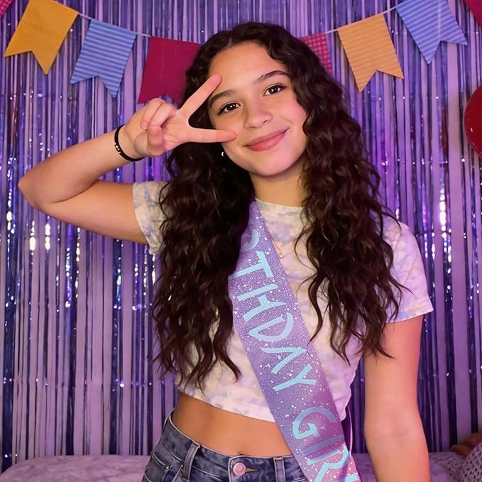 Canitor Kpop Theme Birthday Decorations Soft Satin Birthday Girl Sash for Women Dress Outfits Party Favors Accessories (dot gradient+blue words)