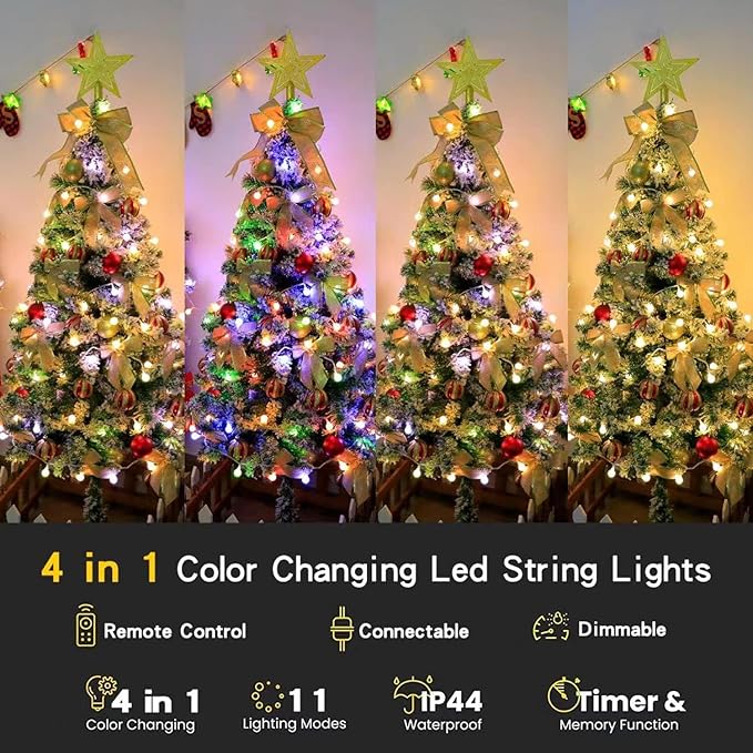 Globe String Lights 115 Feet 200 LED,Plug in Fairy String Lights with Remote Timer Extendable, 11 Modes Indoor Outdoor Color Changing Lights for Wedding Bedroom Classroom Patio Garden