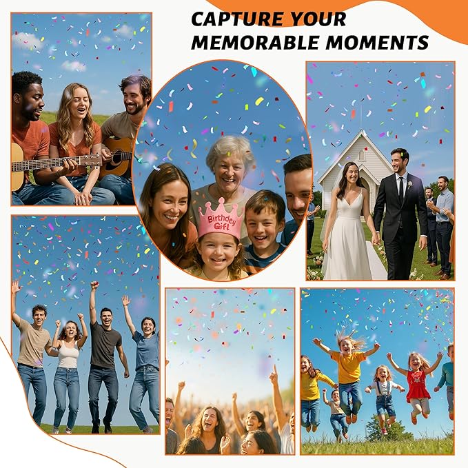 6 Pack Biodegradable Confetti Cannon Poppers, Confetti Shooter, Party Popper for Celebration, Birthday, Graduation, New Year's Eve Party