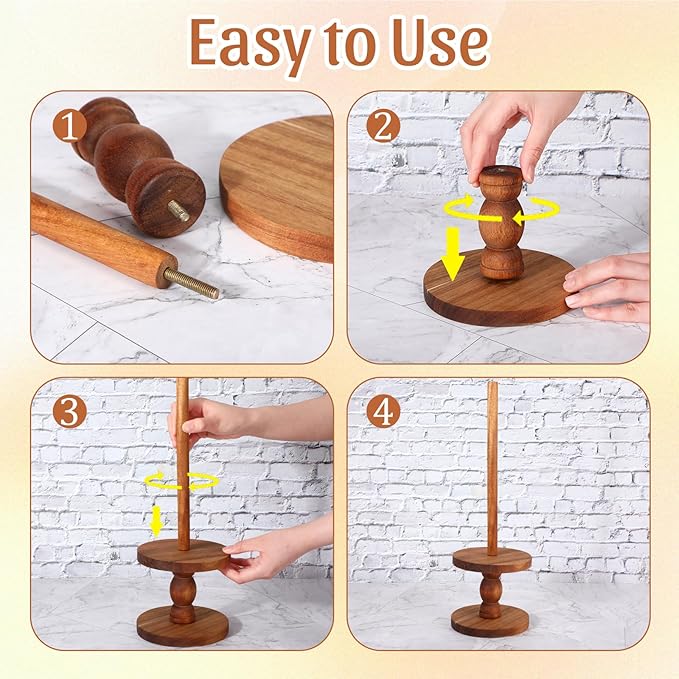 Zhehao 4 Pcs Farmhouse Donut Stand Donut Holder Display Stacker Tower Detachable Doughnut Stand Dessert Tower Tools Serving Decoration Kit for Birthday Wedding Party Decoration(Acacia Wood)