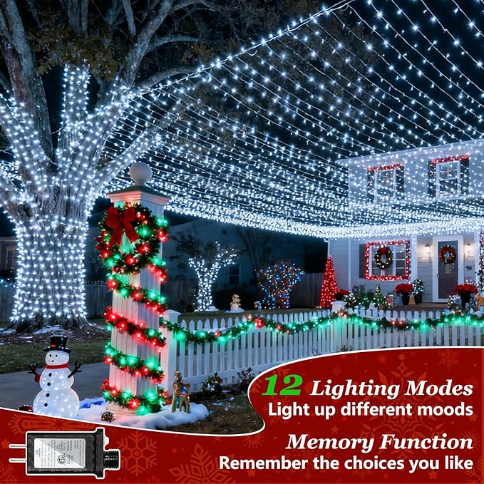 1500 LED Christmas Lights Outdoor with 12 Modes, 470FT Green Wire Christmas String Fairy Lights with Timer & Dimmable, Waterproof Twinkle Tree Lights for House Party Wedding Xmas Decor, Cool White