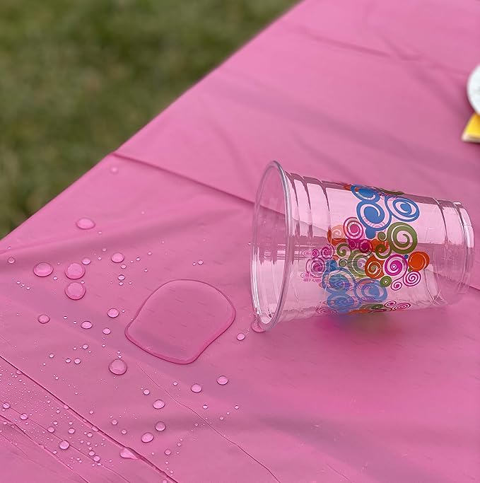 Neatiffy Disposable Plastic Table Cloth Roll | 54 in x 108 Ft Waterproof Tablecloth | Table Cover for Rectangle, Square, Round Oval Tables | Picnic, Party, Banquet, Birthdays, Weddings - Pink