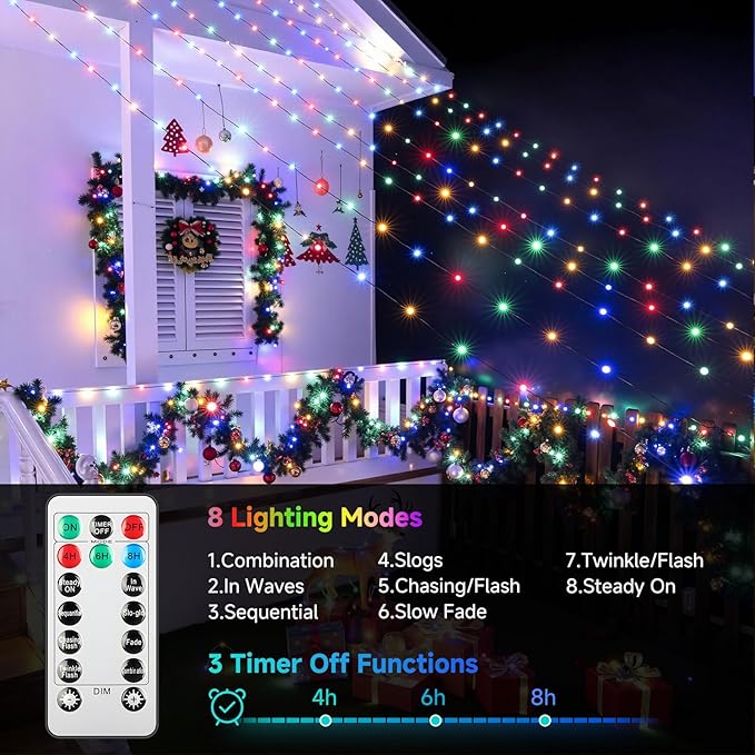 Mlambert 1200 LED Christmas Lights 394FT, Outdoor Waterproof Dimmable Fairy Lights with Remote, 8 Modes Indoor Lighting for Holiday Décor, Multicolor