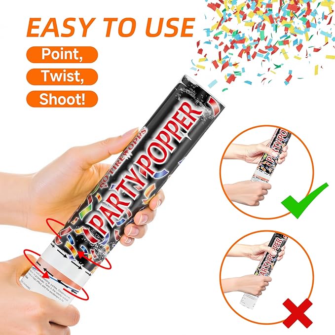 4 Pack Biodegradable Confetti Cannon Poppers, Confetti Shooter, Party Popper for Celebration, Birthday, Graduation, New Year's Eve Party (Multicolor)