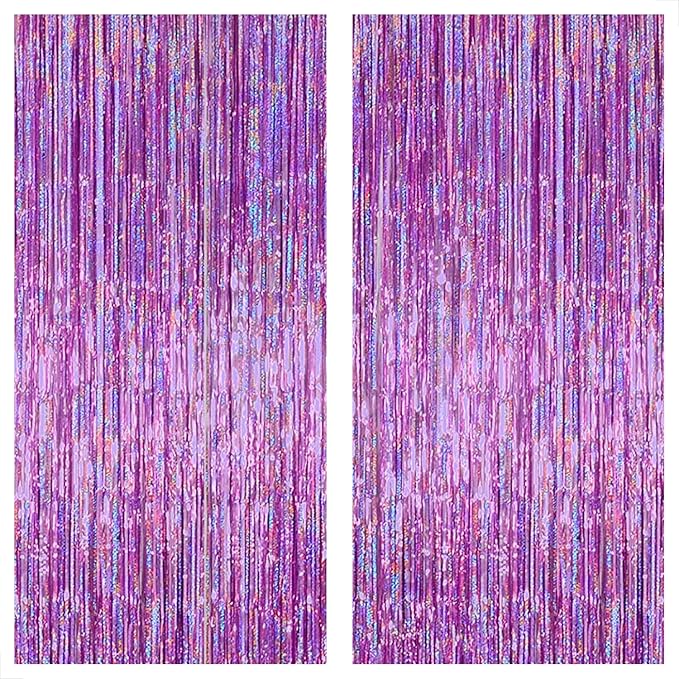 KatchOn, Iridescent Purple Fringe Curtain - 8x3.25 Feet, Pack of 2 | Purple Streamers for Mermaid Birthday Decorations | Purple Party Decorations | Valentine Decorations, Purple Birthday Decorations