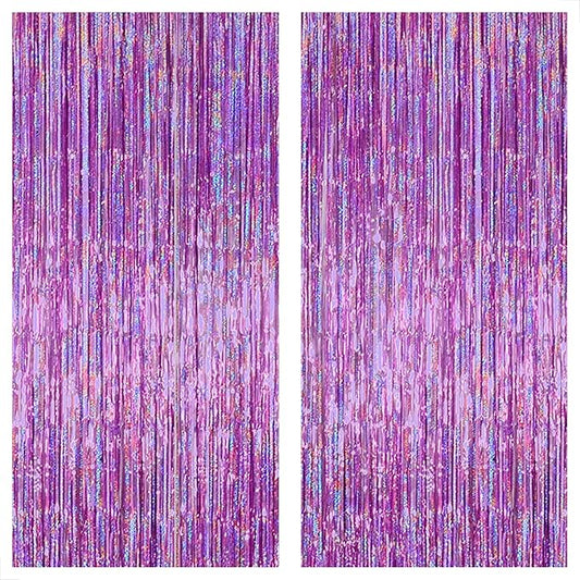 KatchOn, Iridescent Purple Fringe Curtain - 8x3.25 Feet, Pack of 2 | Purple Streamers for Mermaid Birthday Decorations | Purple Party Decorations | Valentine Decorations, Purple Birthday Decorations