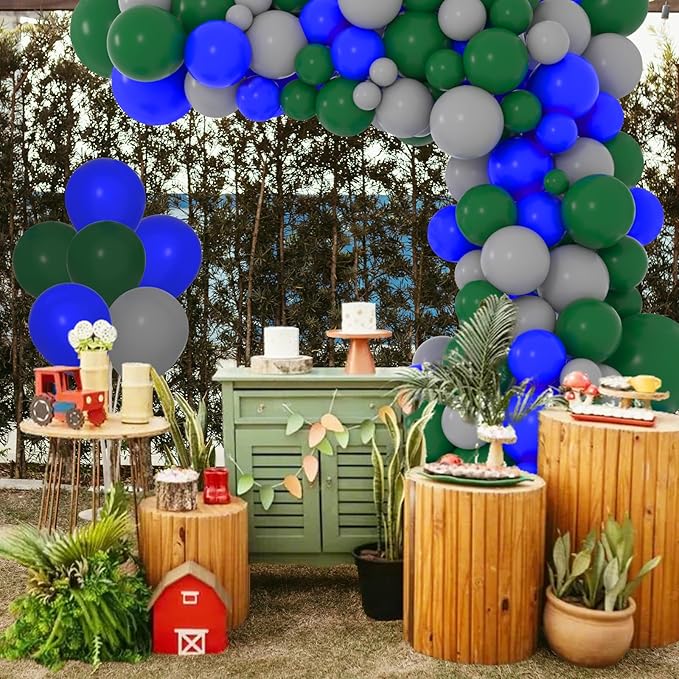 Blue Green Balloon Garland Arch Kit - Dark Green Blue Balloon Arch Dark Green Balloons Gray Balloons for Earth Golf Jungle Safari Birthday Wedding Baby Shower Graduation Party Decorations