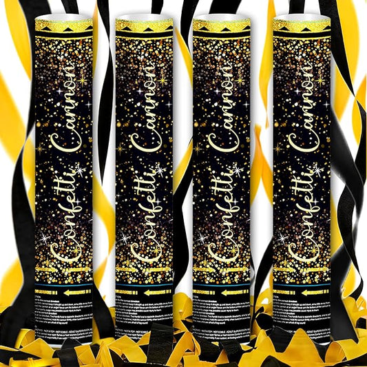 12" Black and Gold Streamers for Birthday Graduation Wedding New Year Celebrations - Easy to Use, Biodegradable Confetti - Pack of 4