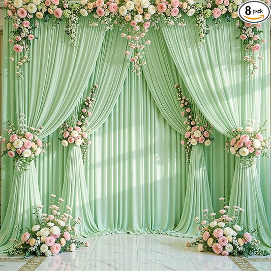40ft x 10ft Wrinkle Free Sage Green Wedding Backdrop Curtains for Party Bridal Shower Reception Decorations Sage Green Fabric Curtain Backdrops Drapes for Photography Baby Shower Birthday Background