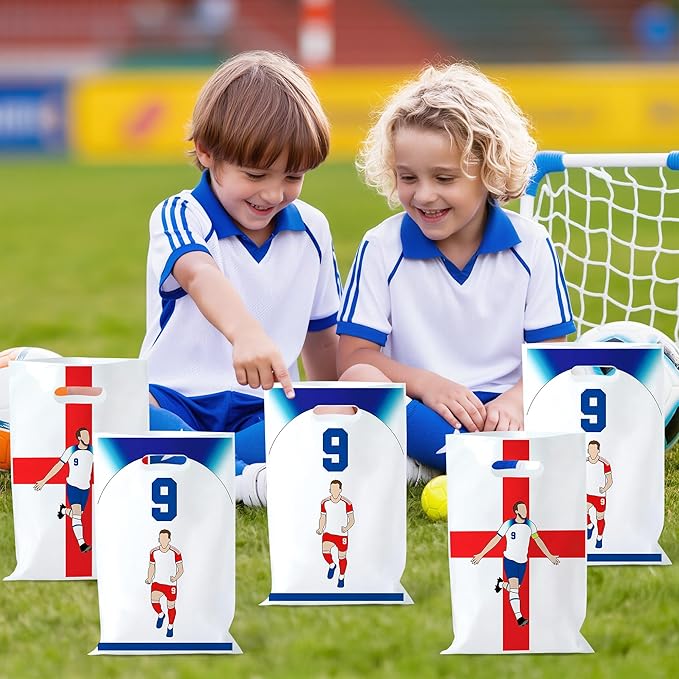 Andi Cppss Soccer Birthday Party Favor Bags - 50PCS Blue Red and White Soccer Goodie Snack Bags for Team Football Gift Bag for Snacks Football Treat Bag for Kids Birthday Game Celebration Party Favors