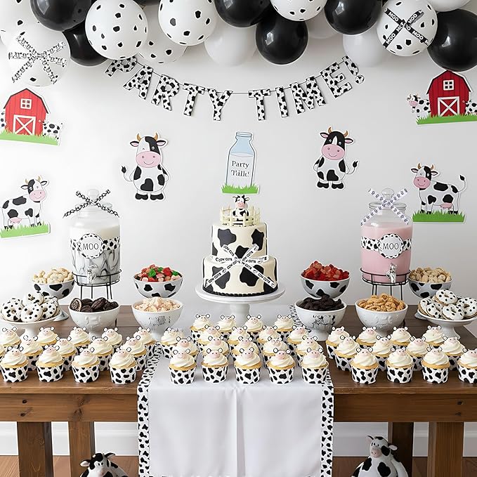 6 Roll Cow Print Ribbons, 3/8 Inch x 30 Yard Black White Cow Spot Ribbon, Gift Wrap Grosgrain Ribbons, Animal Print Craft Ribbon for Farm Party Favor Christmas Wreath Bow DIY Craft Decor
