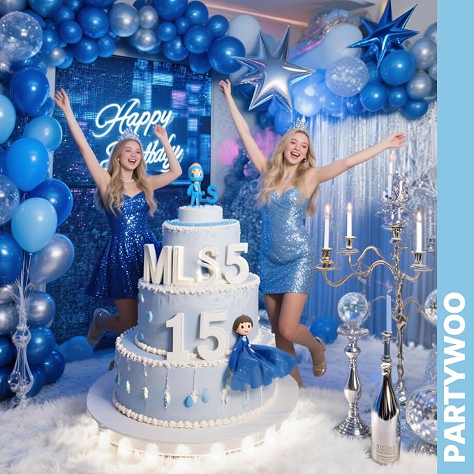 PartyWoo Blue and Silver Balloons 66pcs 12 Inch Light Pastel Baby Metallic Pearl Blue Metallic Chrome Silver Confetti Balloons for Gender Reveal Wedding Baby Shower Birthday Party Decorations
