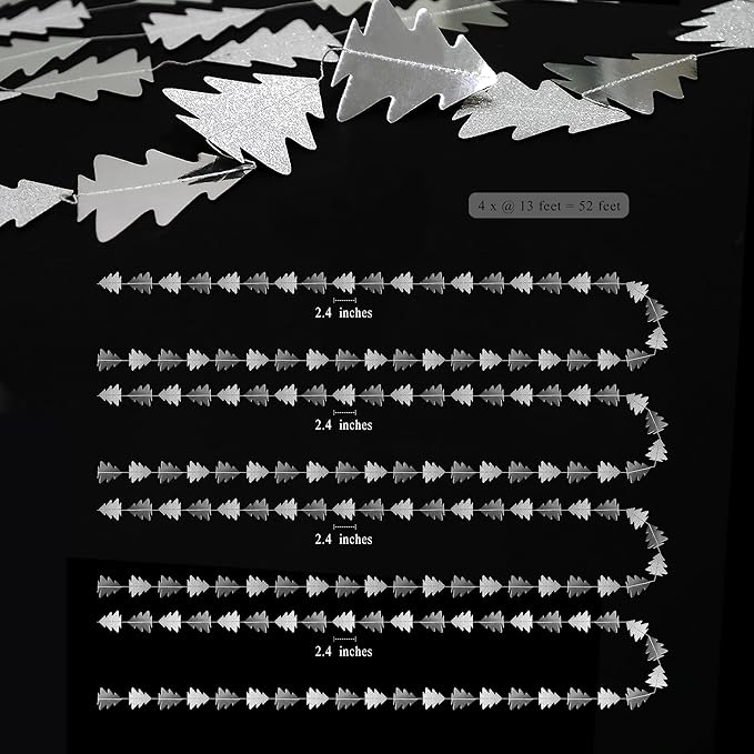 Cheerland Silver Tree Garland for Woodland Theme Party Decoration Xmas Christmas Hanging Streamer Backdrop Ceiling Tree Garland Decor for Baby Shower Christmas Camping Birthday Party Decorations