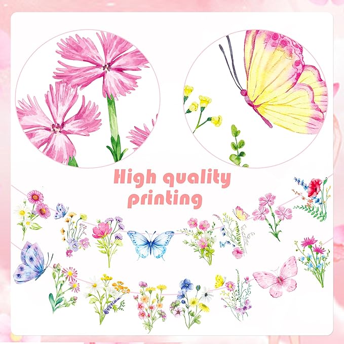 Wildflower Party Banners 2PCS Wildflower Birthday Party Supplies Spring Floral Party Decorations Wildflowers Themed Cutout Banner for Girl Women Garden Themed Decor