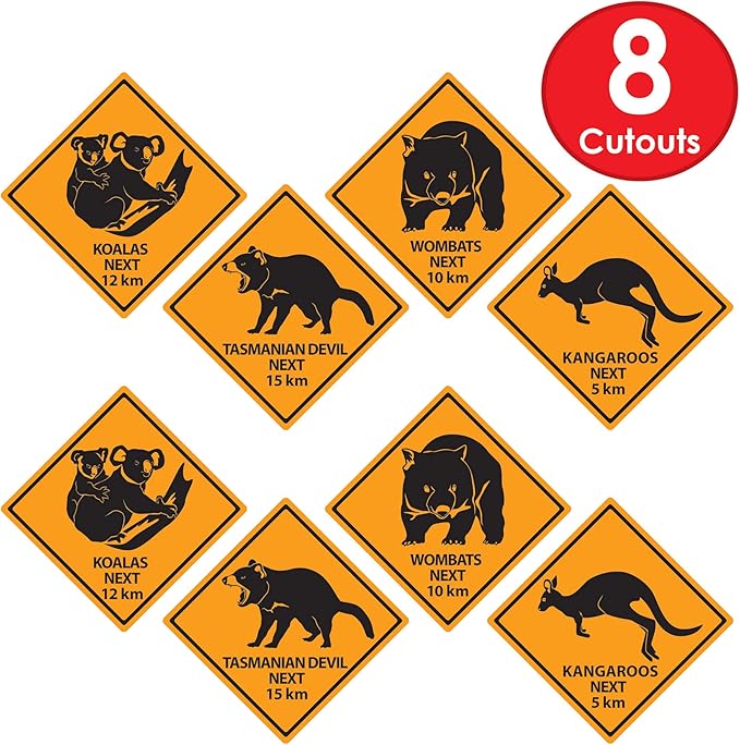 Beistle Outback Road Sign Cutouts 8 Piece, 17", Multicolor
