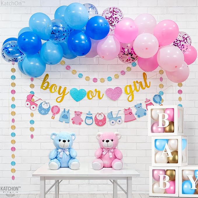 KatchOn, Gender Reveal Decorations Kit - Pack of 40, No DIY | Boy or Girl Gender Reveal Banner | Boy or Girl Baby Shower Decorations | Blue and Pink Gender Reveal Balloon Arch Kit | Boy or Girl Sign