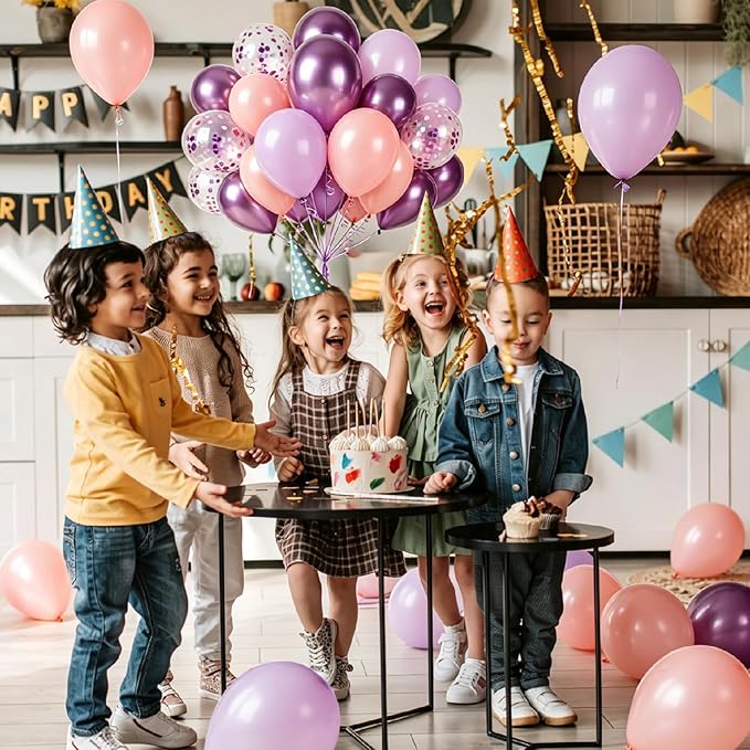 Pink and Purple Balloons Metallic Purple Balloon, 60 Pcs 12 Inch Latex Confetti Metallic Balloons with 1 Ribbon, Lavender Balloon for Birthday Wedding Baby Shower Bridal Shower Party Decorations