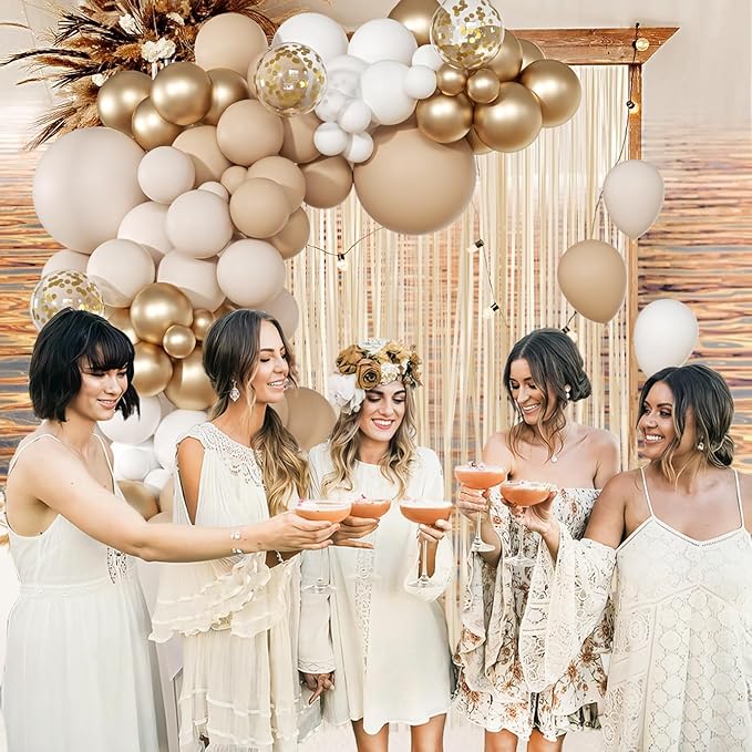 147pcs Neutral Balloon Garland Arch Kit, Different Sizes with Beige Cream Sand White Metallic Champagne Gold Balloons for Wedding Bridal Shower Birthday Boho Neutral Baby Shower Party Decorations