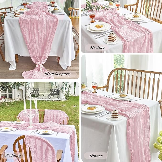 IVAPUPU 4 Pcs Cheesecloth Table Runner - 10ft Pink Spring Boho Gauze Cheese Cloth Table Runners for Baby Shower Decorations Wedding Party Summer Garden Farmhouse Decor