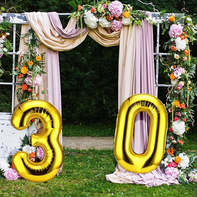 Gejoy 40 Inch Number 30 Balloons Jumbo 30 Foil Giant Number 30 Balloons for 30th Birthday Party Decorations and Rip to My 20s Anniversary Event(Gold)