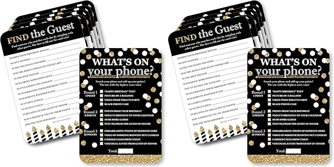 Big Dot of Happiness Adult Happy Birthday - Gold - 2-in-1 Birthday Party Cards - Activity Duo Games - Set of 20 (Pack of 2)