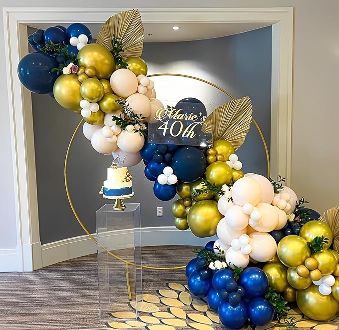 Navy Blue and Gold Party Balloons, 50 Pcs 12 Inches Navy Blue Gold White Latex Balloon for Birthday,Baby Shower, Graduation Decorations
