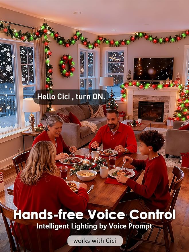2026 New Connectable 43FT Smart Voice Controlled String Lights Indoor Outdoor | 100LED Red and Green Globe Fairy Lights with Remote, 12 Modes Waterproof Hanging Light for Bedroom Classroom Decor