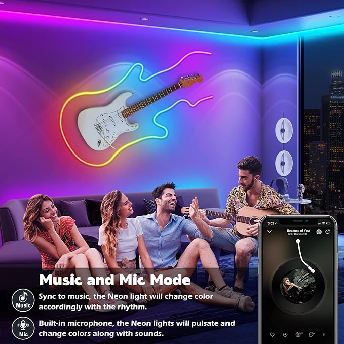 LETIANPAI 200Ft Neon Rope Lights,Flexible Led Rope Lights Control with App/Remote,Multiple Modes Music Sync Gaming RGB Led Neon Lights for Bedroom Outdoor (200FT/60M)