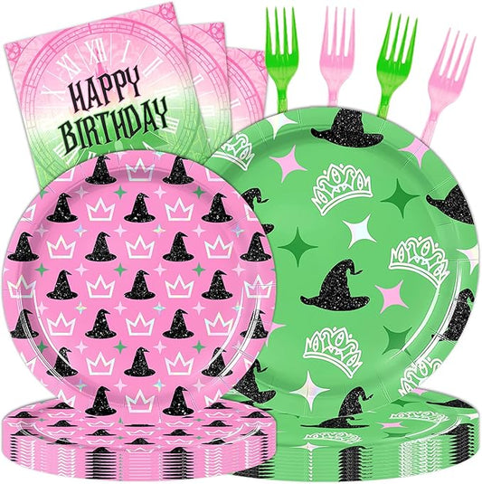 96 Pcs Witch Hat Birthday Party Decorations Paper Party Plates and Napkins for Princess Themed Party Supplies Dessert Tableware Set for Kids Woman Girls Birthday Party Serves 24