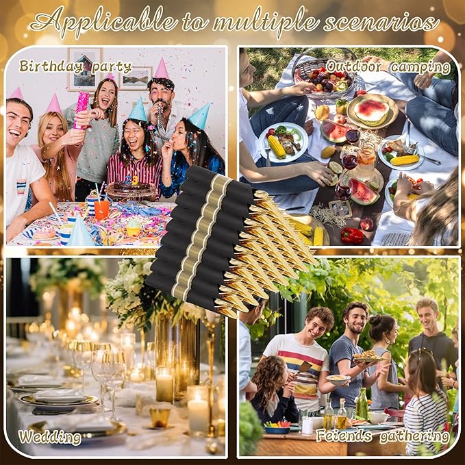 Supernal 30 Pack Pre Rolled Gold Plastic Silverware Set with Napkins, Wrapped Plastic Cutlery Set, Disposable Utensils Includes 30 Forks, 30 Knives, 30 Spoons, 30 Napkins for Party, Wedding