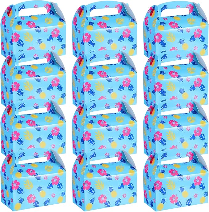 Marspark 24 Pack Hawaii Cartoon Birthday Party Supplies, Paper Gift Boxes, Cartoon Candy Treat Boxes for Birthday Party Decorations(Hawaii Pattern)