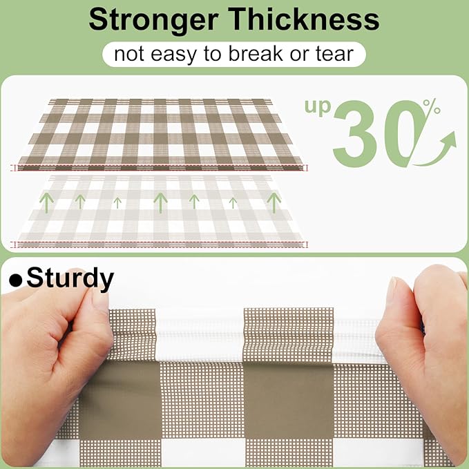 misaya 9 Packs Buffalo Disposable Table Cloth, 54 x 108 Inch Waterproof Plastic Tablecloth, Rectangle Khaki and White Checkered Table Covers for Picnic, Birthday, Party