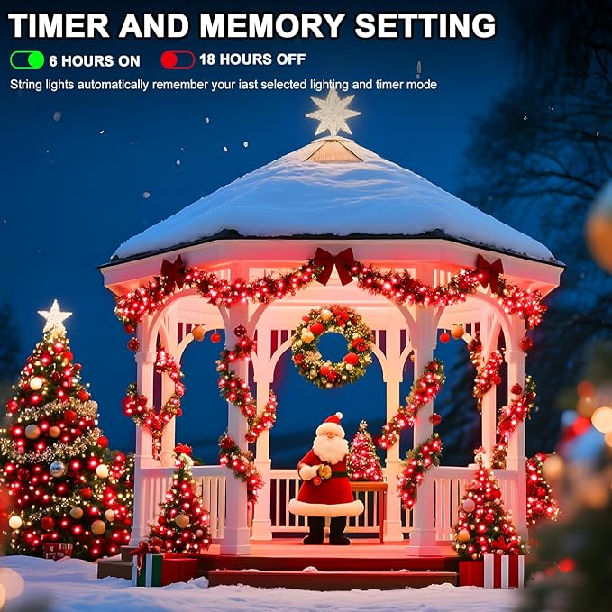 393 FT 1000 LED String Lights Outdoor Indoor, Christams String Lights Waterproof 8 Modes & Timer, Fairy Lights Plug in for Bedroom, Weeding, Patio, Party, Holiday,Christmas Decor (Red)