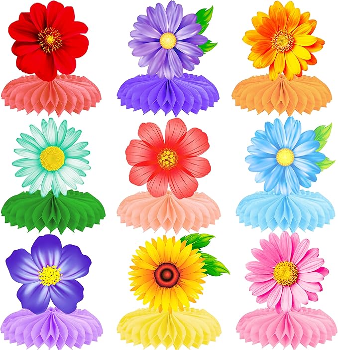 10pcs Summer Flower Honeycomb Centerpieces Multicolor Sunflower Daisy Table Decorations Floral Centerpiece Decor for Spring Summer Baby Shower Birthday Party Supplies