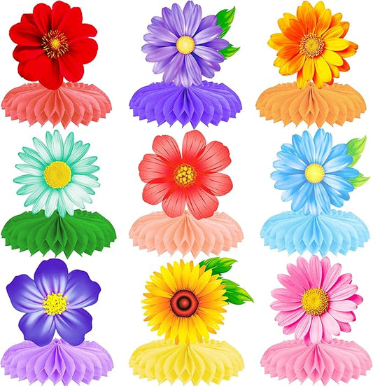 10pcs Summer Flower Honeycomb Centerpieces Multicolor Sunflower Daisy Table Decorations Floral Centerpiece Decor for Spring Summer Baby Shower Birthday Party Supplies