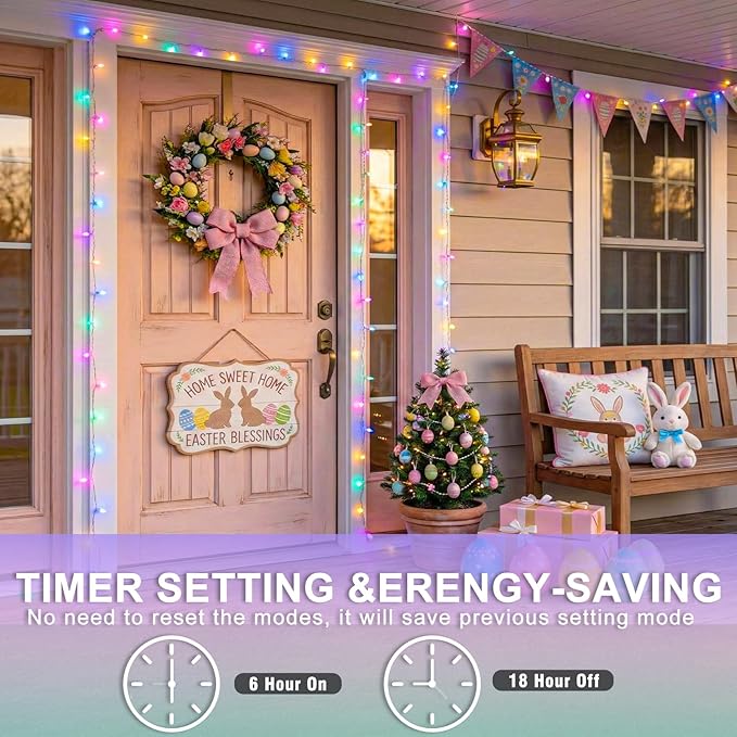 131ft 400 LED Easter String Lights 8 Modes Clear Wire Connectable Twinkle Fairy Light Plug in for Bedroom Wedding Party Easter Christmas Decorations, Pastel