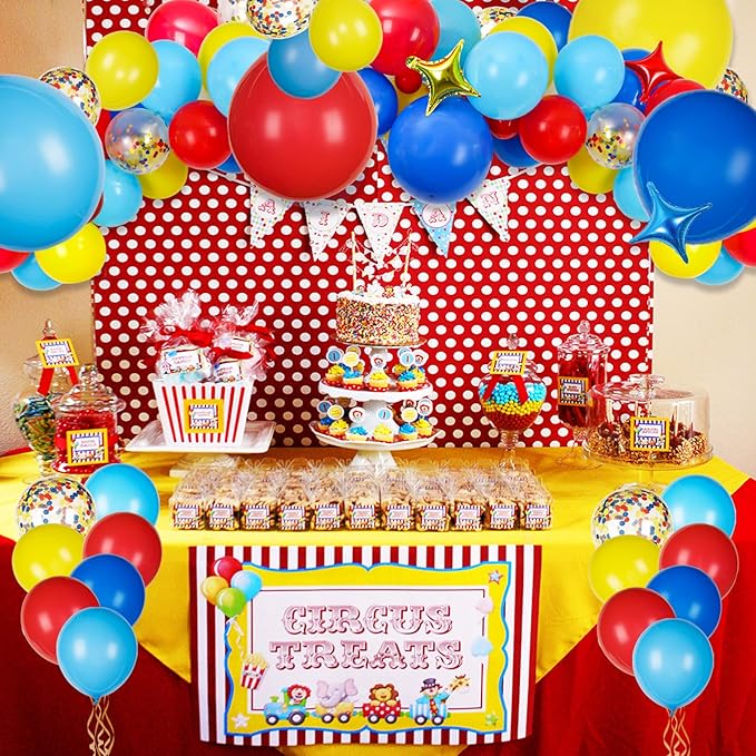 JOYYPOP Carnival Balloon Arch Kit with 123pcs Red Blue Yellow Rainbow Latex Confetti Balloons for Birthday Party Decorations