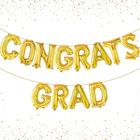 Graduation Decorations 2026 | Gold Congrats Grad Balloons - 16 Inch | Congrats Grad Banner For Graduation Decorations 2026 | Congratulations Banner | Gold Graduation Balloons, KatchOn