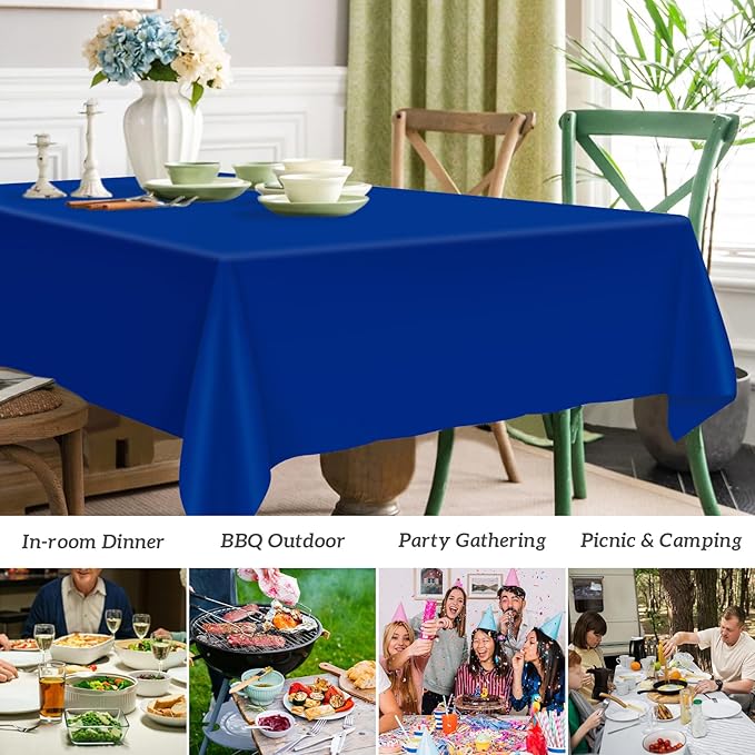 Mulbozy 12 Pcs Royal Blue Plastic Tablecloth for Rectangle Table, 54 × 108 inches Disposable Royal Blue Party Table Covers for Birthday, Anniversary, Wedding, Fine Dining, Graduation Party Decoration