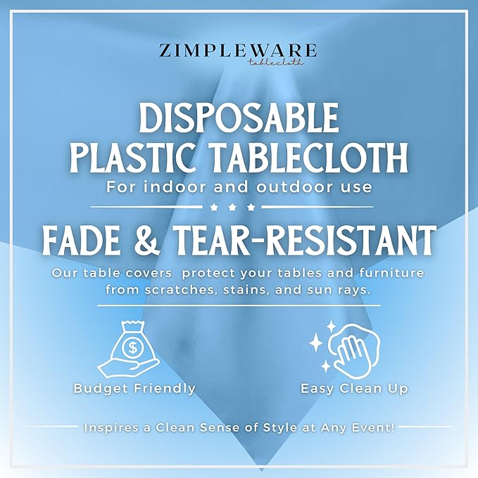 ZIMPLEWARE Premium Sky Blue Plastic Table Cloth Disposable (6 Pk) Plastic Tablecloths for Rectangle Tables (54in x 108in) Party Table Cloths Disposable for 6ft to 8ft Rectangle Tables