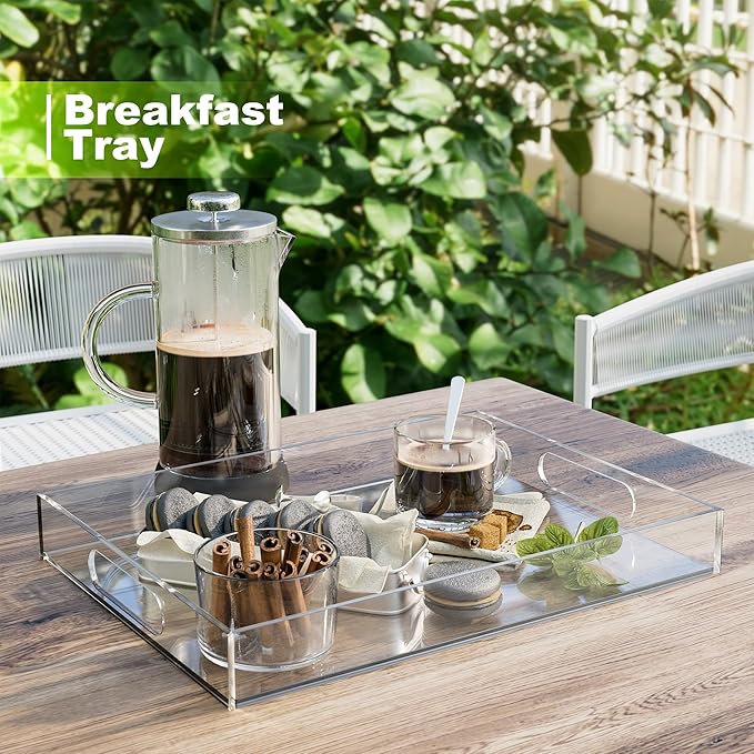 Serving Tray 12x16 Inch Decorative Serving Trays with Handles Clear Acrylic Serving Platter for Appetizers, Breakfast, Snacks – Perfect for Parties, Events, and Home Use, 2 Pack