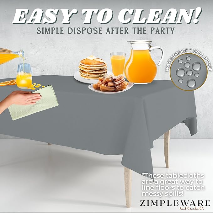 ZIMPLEWARE Premium Silver Plastic Table Cloth Disposable (6 Pk) Plastic Tablecloths for Rectangle Tables (54in x 108in) Party Table Cloths Disposable for 6ft to 8ft Rectangle Tables
