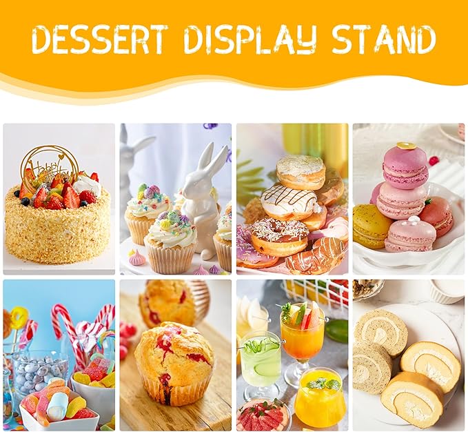 Cupcake Stand with Lights, 4 Tier Acrylic Cupcake Tower with Yellow LED String Lights, Clear Cupcake Display Stand for Wedding,Baby Shower, Birthday