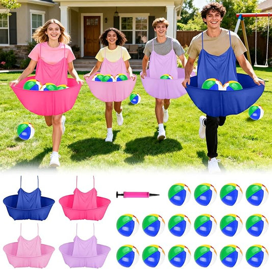 Granny Pants Outdoor Game, Granny Pants Yard Game for Adults with Bouncy Balls and 1 Air Pump (Random Colors), Granny Pants Game Granny Skirt Outdoor Game for Family Reunion Team Game Party