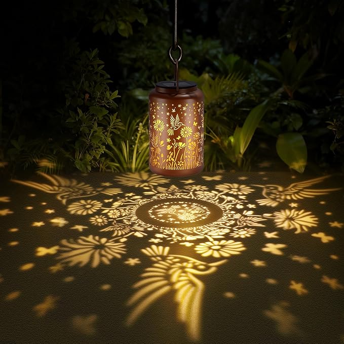2 Pack Solar Lanterns Outdoor Waterproof Hummingbird Solar Lights Outdoor Waterproof for Garden, Backyard, Patio Decor, Birthday Gifts for Women Mom Grandma, Hanging Garden Lights for Outside