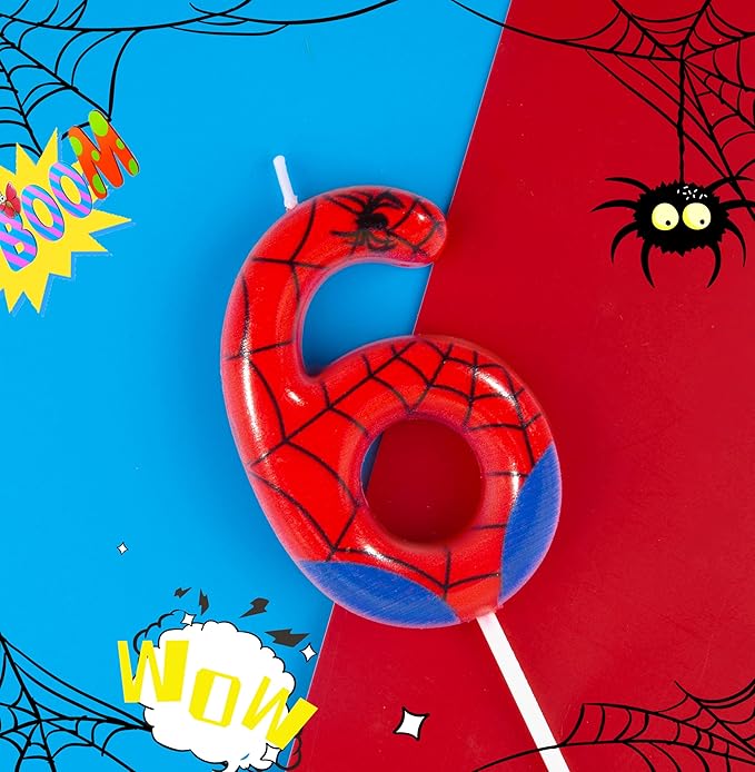 PHD CAKE 2.76 Inch Number 6 Spider Birthday Candles, Spider Cartoon Themed Number Candles, Cake Number Candles, Party Celebration