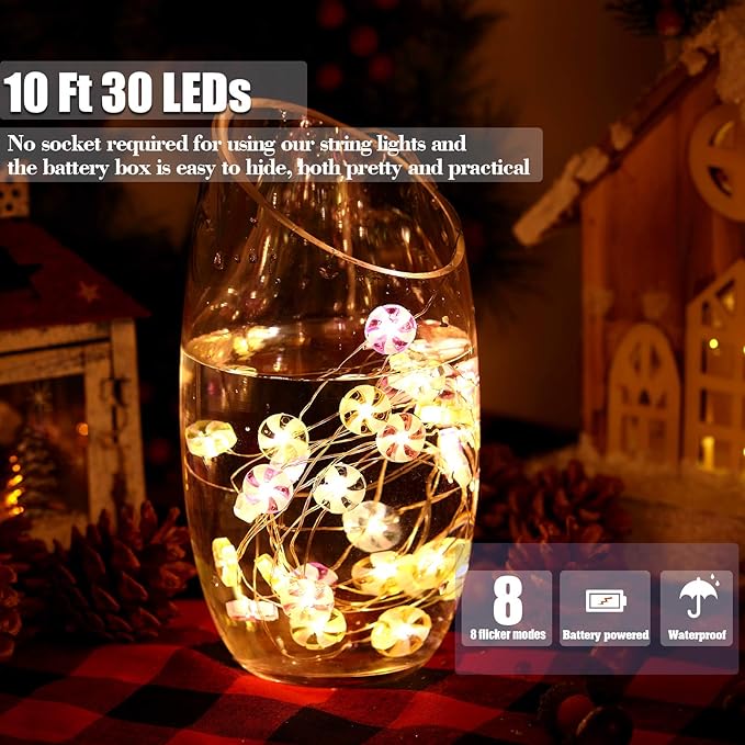 Mudder Candy String Lights Decorarion 10ft with 30 LED 8 Modes Battery Powered Gifts Fairy Lights for Party Classroom Festival Wedding Birthday Bedroom Home Outdoor Indoor(Colorful)